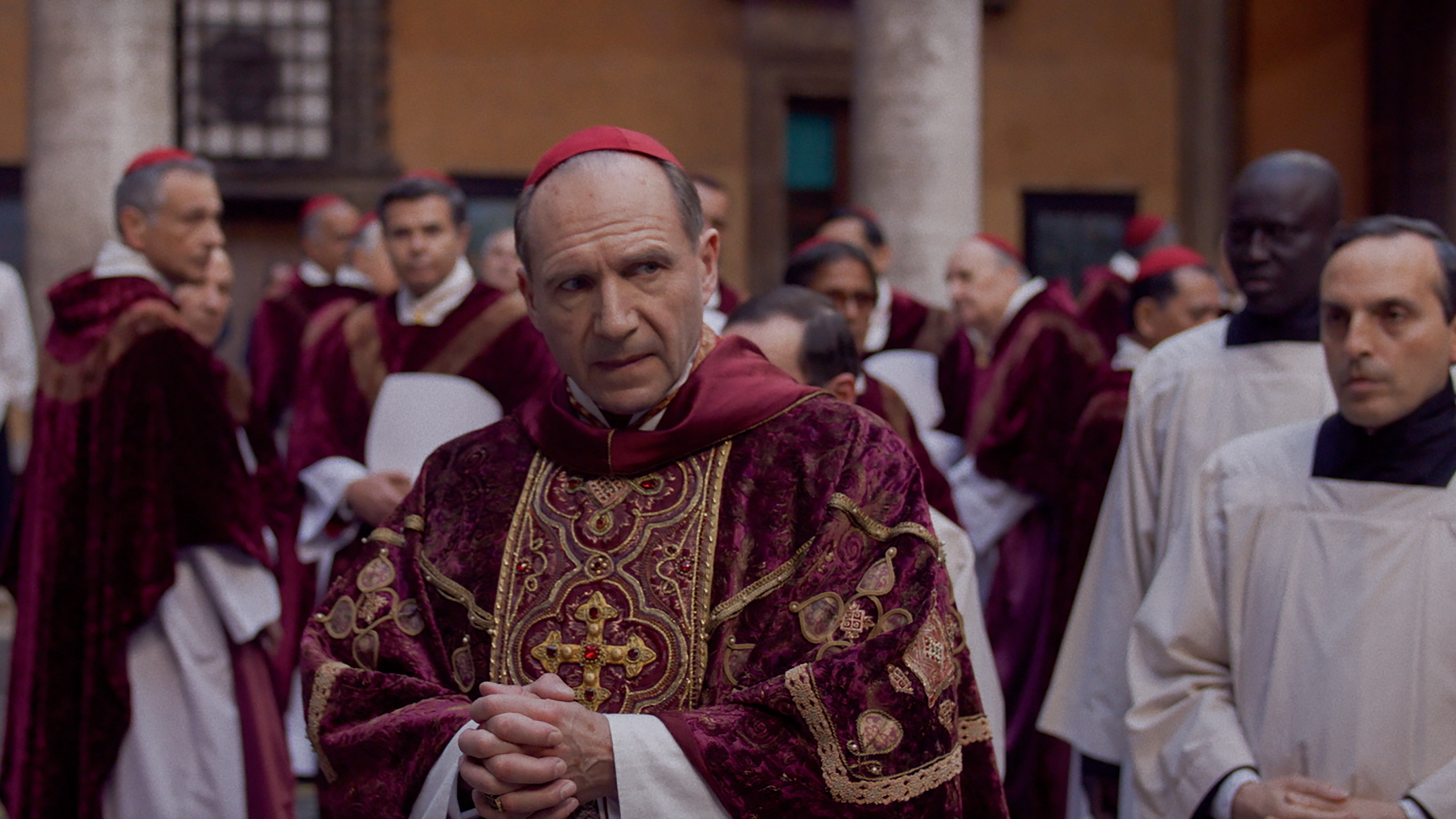 Ralph Fiennes stars as Cardinal Lawrence in director Edward Berger's Conclave